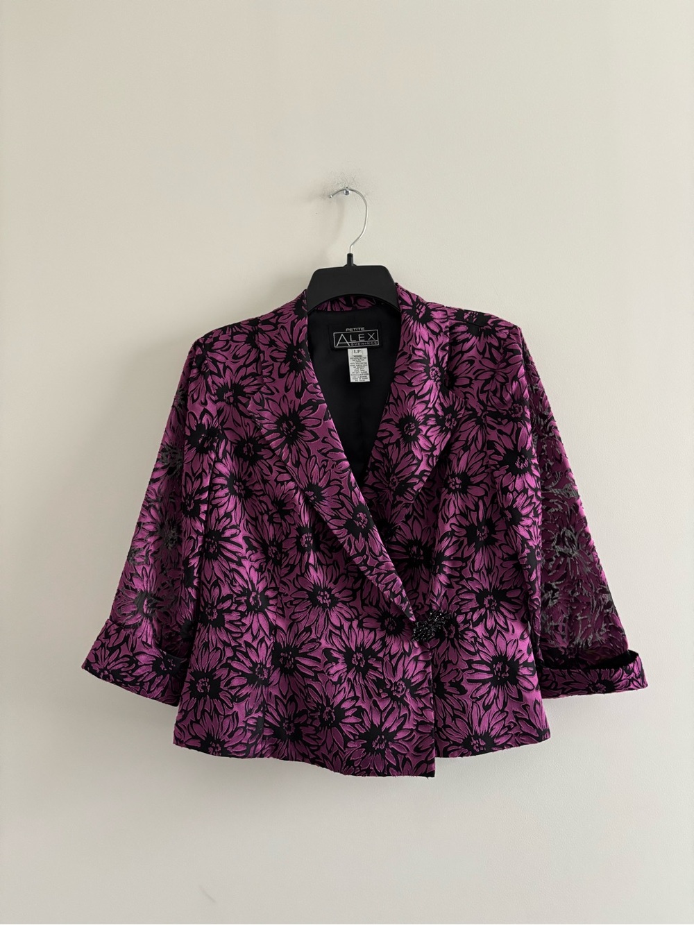 VTG Alex Evenings Blazer Purple Floral Burnout Womens LP Whimsigoth Office 90s
